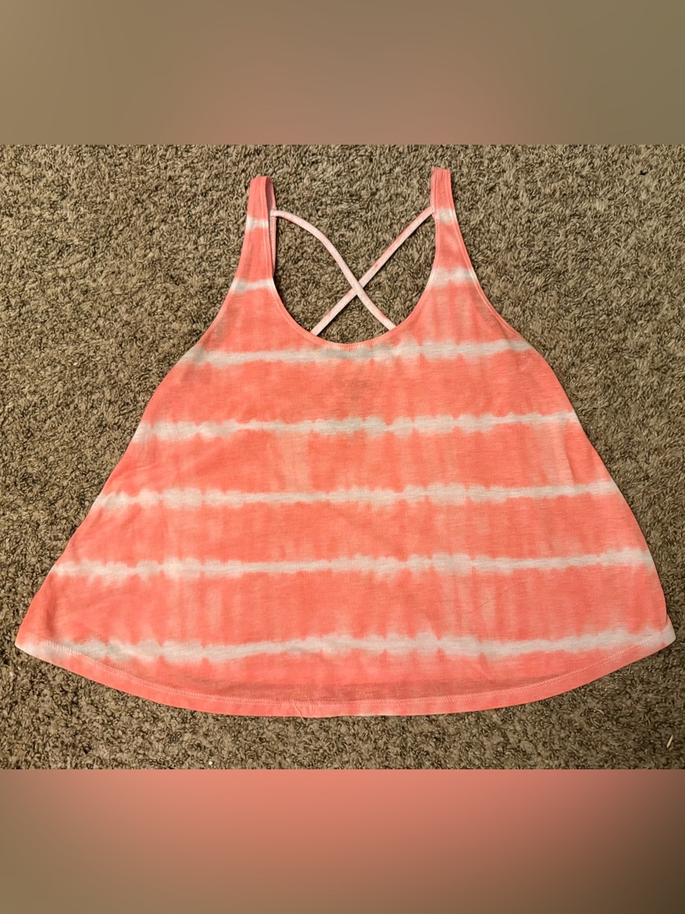 BONGO Coral and White Tie-Dye Crisscross Tank Top